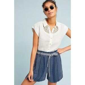 Anthropologie Augustine Sz XS Shorts Printed Embroidered Blue Boho NO BELT
